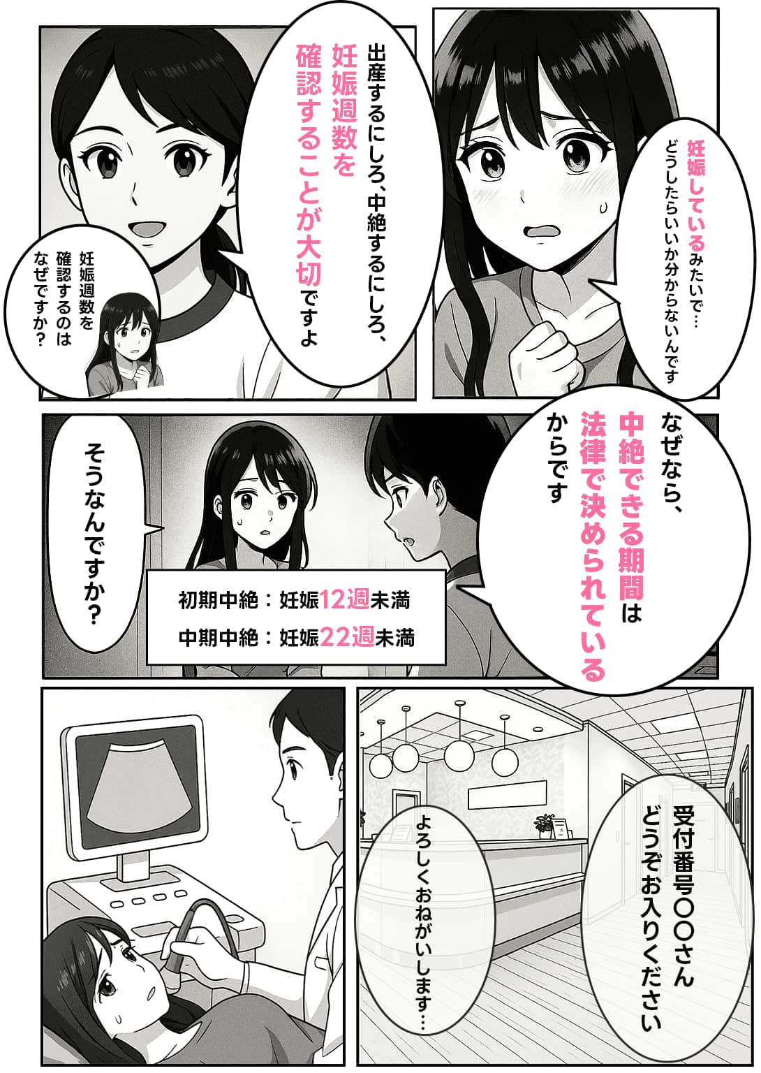 天神駅前婦人科クリニックの中絶手術可能な妊娠週数を解説する漫画